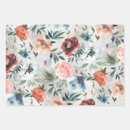 Winter Dusty Blue & Pink Roses Pine & Rose Angesag Geschenkpapier Set