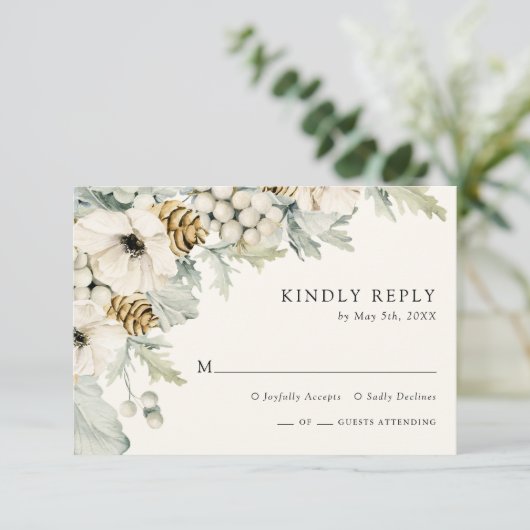 Winter Dusty Blue RSVP Card (Stehend Vorderseite)