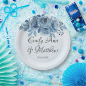 Winter Dusty Blue Watercolor Peony Wedding Pappteller (Party)