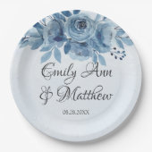 Winter Dusty Blue Watercolor Peony Wedding Pappteller (Vorderseite)