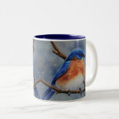 Winter Eastern Bluebird & Berries Wasserfarben Kun Zweifarbige Tasse (VorderseiteRechts)