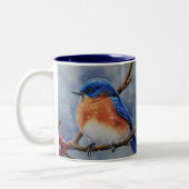 Winter Eastern Bluebird & Berries Wasserfarben Kun Zweifarbige Tasse (Links)