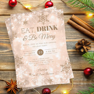 Winter "Eat & Drink" Rose Goldener Weihnachtsfest Einladung