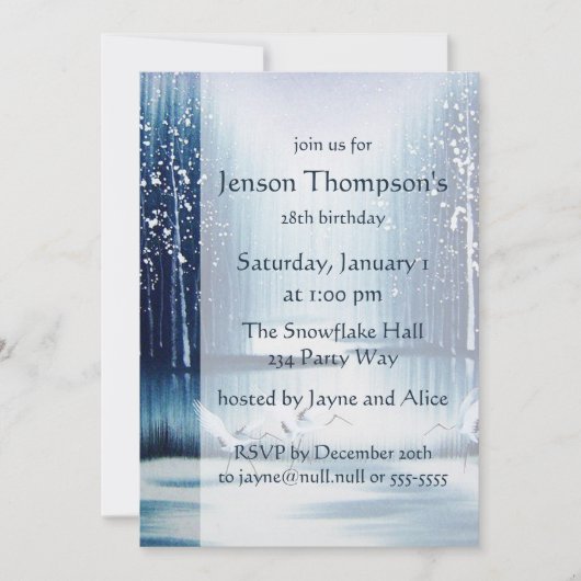 Winter Egrets Geburtstagseinladung Einladung (Vorderseite)