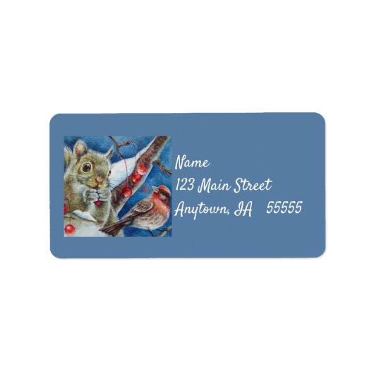 Winter Eichhörnchen Finca Bird Berries Adressaufkleber (Vorne)