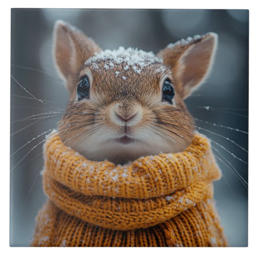 Winter Eichhörnchen Keramik Tile Fliese (Vorderseite)