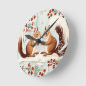 Winter-Eichhörnchen-Liebe Runde Wanduhr (Winkel)