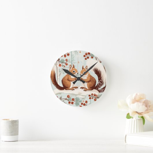 Winter-Eichhörnchen-Liebe Runde Wanduhr (Zuhause)