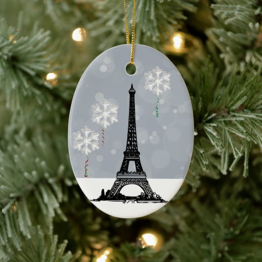 Winter Eiffelturm, Schneeflocken - Weihnachten Keramik Ornament (Baum)