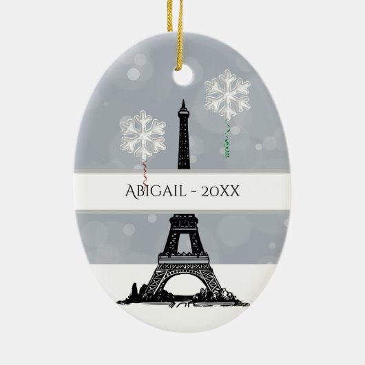 Winter Eiffelturm, Schneeflocken - Weihnachten Keramik Ornament (Hinten)