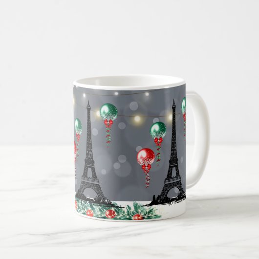 Winter Eiffelturm, Weihnachtsballons Nachtzeit Kaffeetasse (VorderseiteRechts)