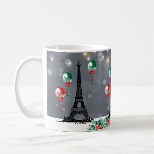 Winter Eiffelturm, Weihnachtsballons Nachtzeit Kaffeetasse (Links)