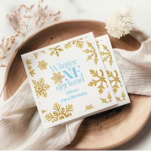 Winter Ein Nederland blau Gold Schneeflocke 1. Geb Serviette