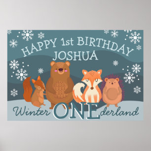 Winter-Einderland-Wälder Tiere 1. Geburtstag Poster