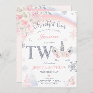 Winter Einhorn 2. Geburtstag Rosa und Gold Einhorn Einladung