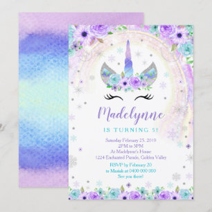 Winter-Einhorn-Einladung - Einhorn-Schneeflocken Einladung