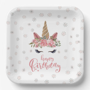 Winter Einhorn Pink Alles Gute zum Geburtstag Pappteller