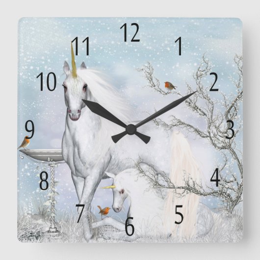 Winter-Einhorn und Fohlen, Wanduhr (Vorderseite)