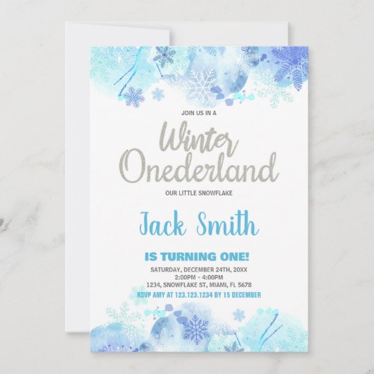 Winter Einladungen Einladungen Schnee Silber Glitz (Vorderseite)