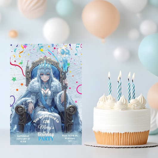 Winter-Eiskönigin-Kindergeburtstag Einladung