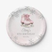 Winter-Eislauf-Geburtstag Rosa Silber-Schneeflocke Pappteller (Vorderseite)