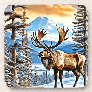 Winter-Elch-Majestät-Design Getränkeuntersetzer
