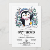 Winter Elegant Pinguin Baby Dusche Einladung (Vorne/Hinten)