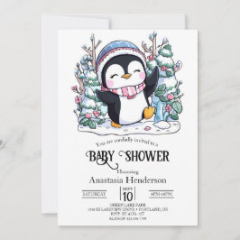Winter Elegant Pinguin Baby Dusche Einladung