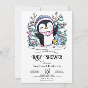 Winter Elegant Pinguin Baby Dusche Einladung