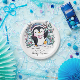 Winter Elegant Pinguin Baby Dusche Pappteller