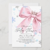 Winter Elegant Pink Bow Baby Shower Einladung (Vorderseite)