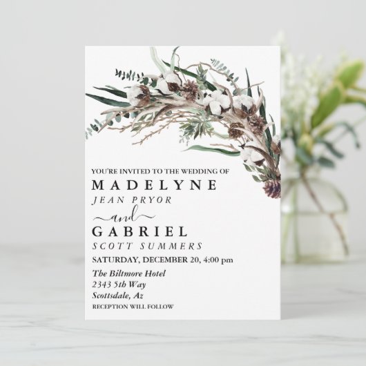 Winter Elegant Watercolor Wedding Cotton Einladung (Stehend Vorderseite)