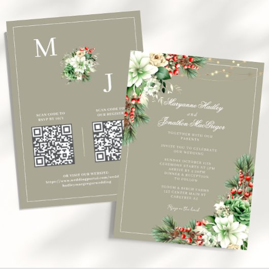 Winter Elegante Blumenschrift Hochzeit Einladung