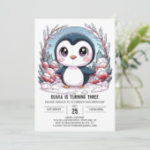 Winter Elegante Pinguin Digitaler Geburtstag Einladung (Stehend Vorderseite)