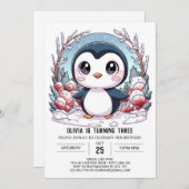 Winter Elegante Pinguin Digitaler Geburtstag Einladung (Vorne/Hinten)