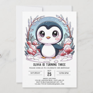 Winter Elegante Pinguin Digitaler Geburtstag Einladung