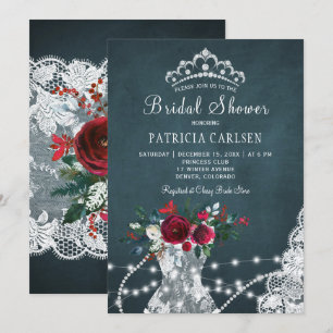 Winter eleganter rustikaler floraler chic Brautpar Einladung