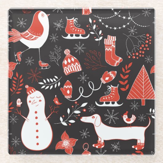 Winter-Elemente: Cute Hand Drawn. Glasuntersetzer (Vorderseite)