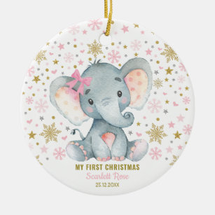 Winter Elephant 1. Weihnachtsschneeflocke Baby Gir Keramik Ornament