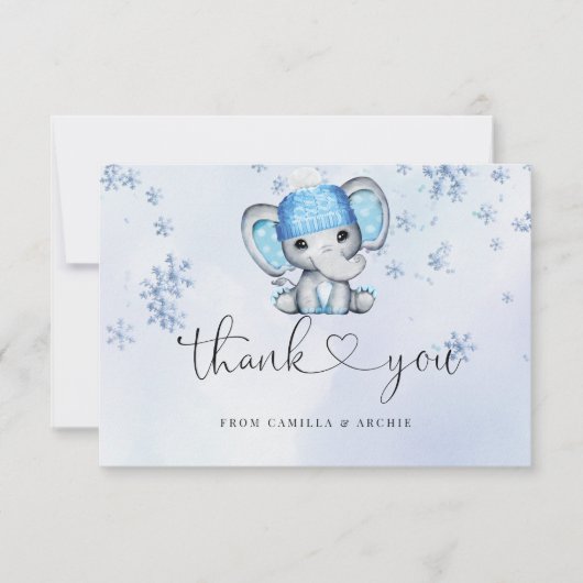 Winter Elephant Baby Dusche Dankeskarte (Vorderseite)