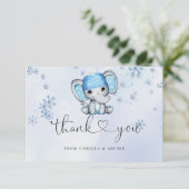 Winter Elephant Baby Dusche Dankeskarte (Stehend Vorderseite)