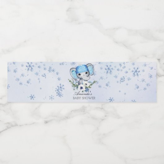 Winter Elephant Baby Dusche Wasserflaschenetikett (Einzelnes Label)