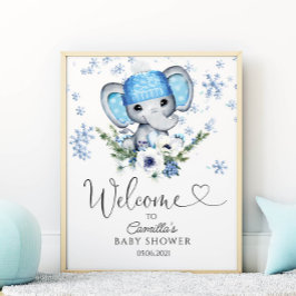 Winter Elephant Baby Dusche Willkommen Poster