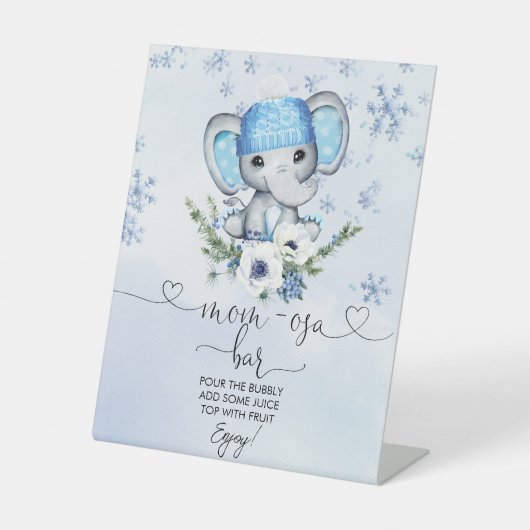 Winter Elephant Baby Shower Mama-osa Bar Pedestal Sockelschild (Vorderseite)