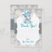 Winter Elephant Blue Boy Danke Card, rustikal Begleitkarte (Vorne/Hinten)