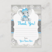 Winter Elephant Blue Boy Danke Card, rustikal Begleitkarte (Vorderseite)