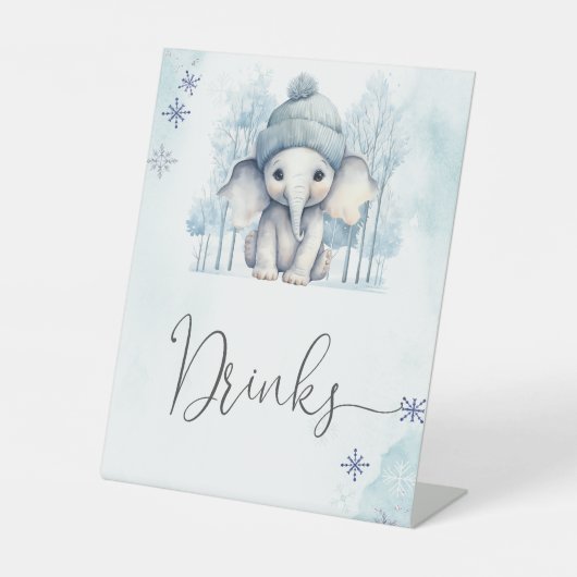 Winter Elephant Boy Baby Dusche Drinks Sockelschild (Vorderseite)