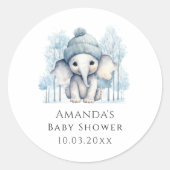 Winter Elephant Boy Baby Dusche Runder Aufkleber (Vorderseite)