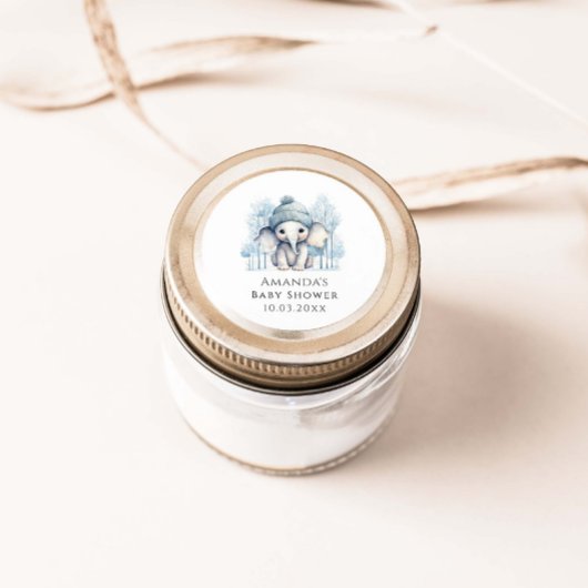 Winter Elephant Boy Baby Dusche Runder Aufkleber