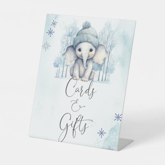 Winter Elephant Boy Baby Shower Cards und Geschenk Sockelschild (Vorderseite)